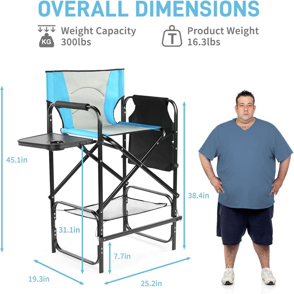 Outvita 4 Piece 31" Tall Directors Chair Height Seat Folding with Side T...