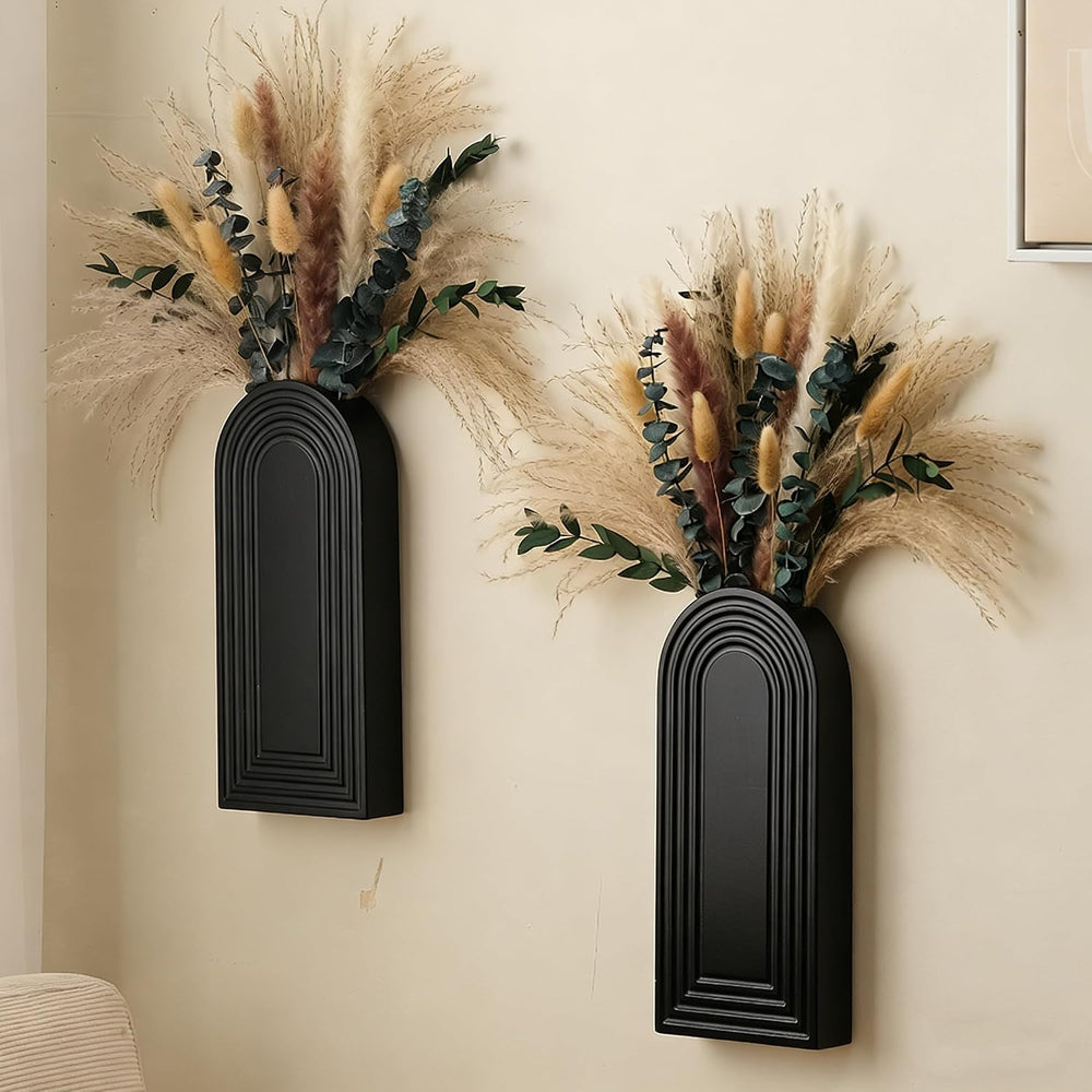 2 Pack Wooden Wall Vase Set with Pampas Grass Eucalyptus, Modern Farmhouse Bo...