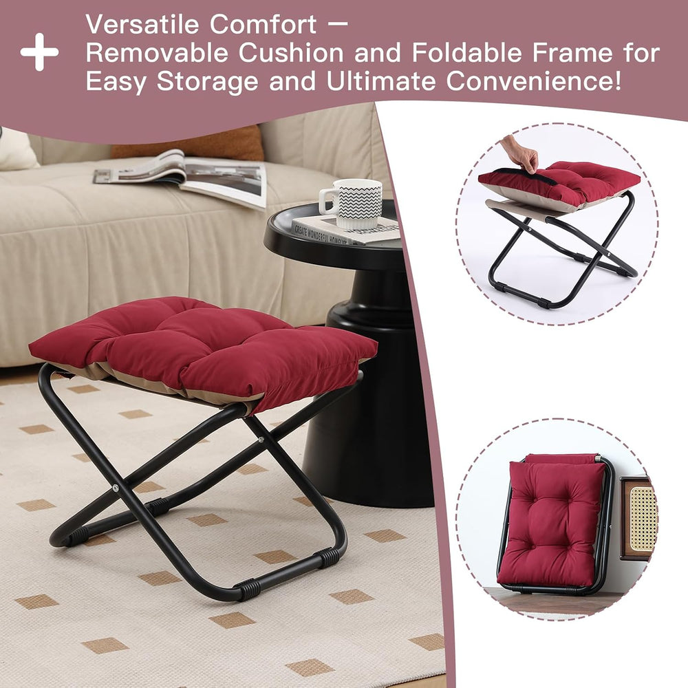 LITA Folding Footrest Stool, Portable Ottoman Foot Rest, Upholstered Small Fo...