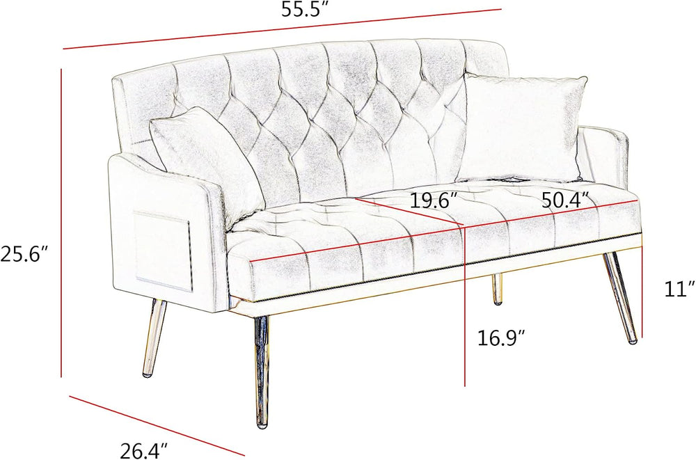 hansones Modern Velvet Armchair with Gold Metal Legs and Side Pockets, Tufted...