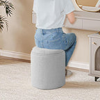PINPLUS Round Boucle Ottoman with Tray, Storage Teddy Velvet Footstool Ottoman Cube for Living Room, Bedroom, Dorm 13.4"x13.4"x15" (Grey)