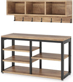 Tribesigns Coat Rack Set, Hall Tree, Industrial Shoe Bench, 3 Storage Cubbies, 7 Hooks for Entryway, Hallway, 5-in-1Design, Vintage Oak