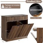 Double Tilt Out Trash Can Cabinet, Laundry Hamper Cabinet with 2 Drawers, Trash Can Holder Cabinet, Wave-Textured Front, 2 × 10 Gallon, Walnut