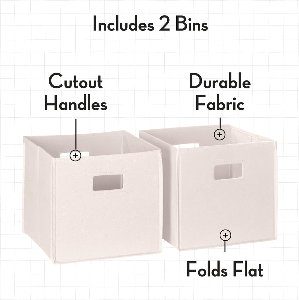RiverRidge Folding Storage Bins - 2-pack of 10in Tall Cream Cubes | Fabric Bins, Set of 2 Storage Cubes, Cut-out Handles, Playroom Closet Organizer, Collapsible Cubby with Bottom Board Insert
