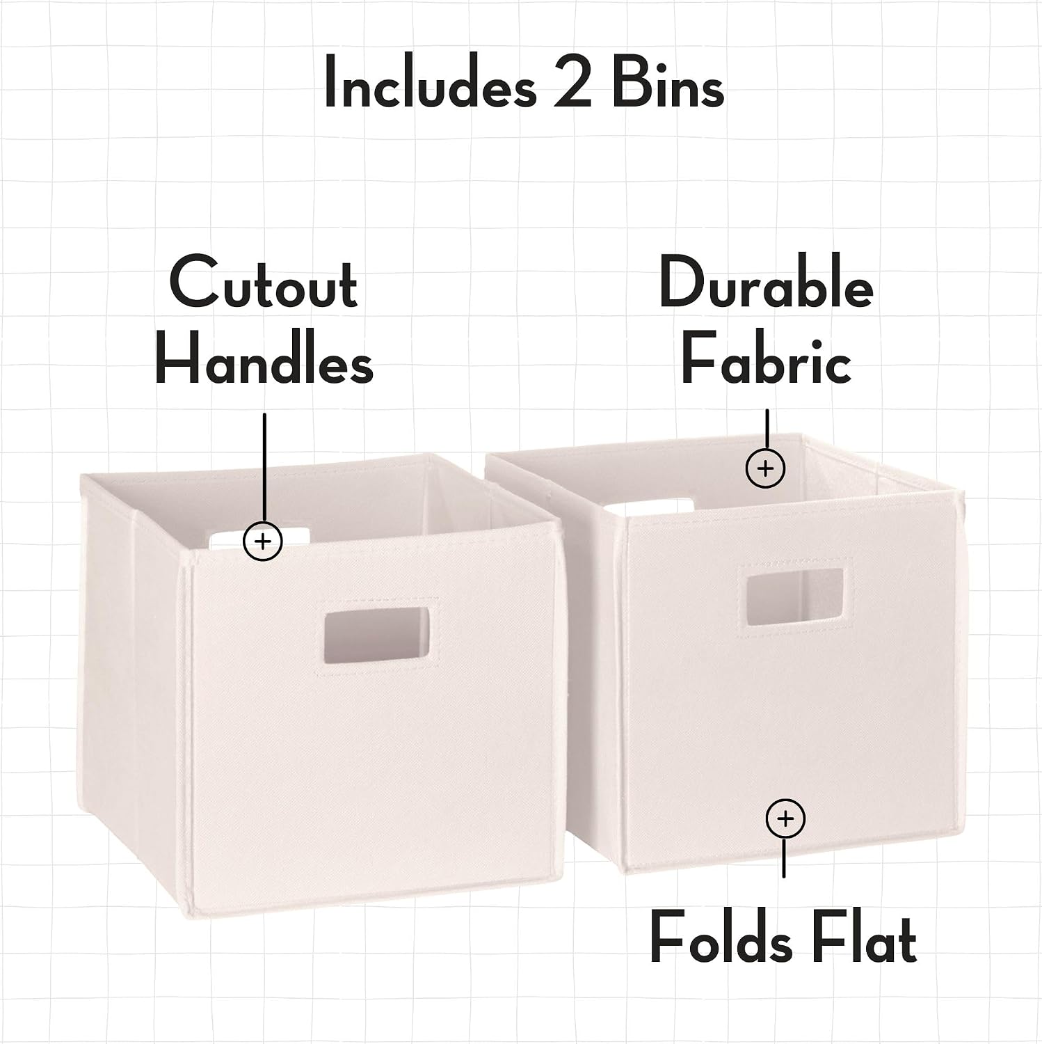 RiverRidge Folding Storage Bins - 2-pack of 10in Tall Cream Cubes | Fabric Bins, Set of 2 Storage Cubes, Cut-out Handles, Playroom Closet Organizer, Collapsible Cubby with Bottom Board Insert