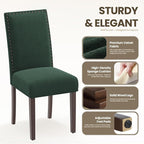 COLAMY Green Velvet Dining Chairs Set of 2 – Upholstered Kitchen & Dining Room Chairs with Nailhead Trim, Soft High-Density Cushion and Solid Wood Legs for Dining Room, Kitchen, Living Room