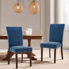 COLAMY Upholstered Parsons Dining Chairs Set of 6, Fabric Dining Room Kitchen Side Chair with Nailhead Trim and Wood Legs - Dark Blue