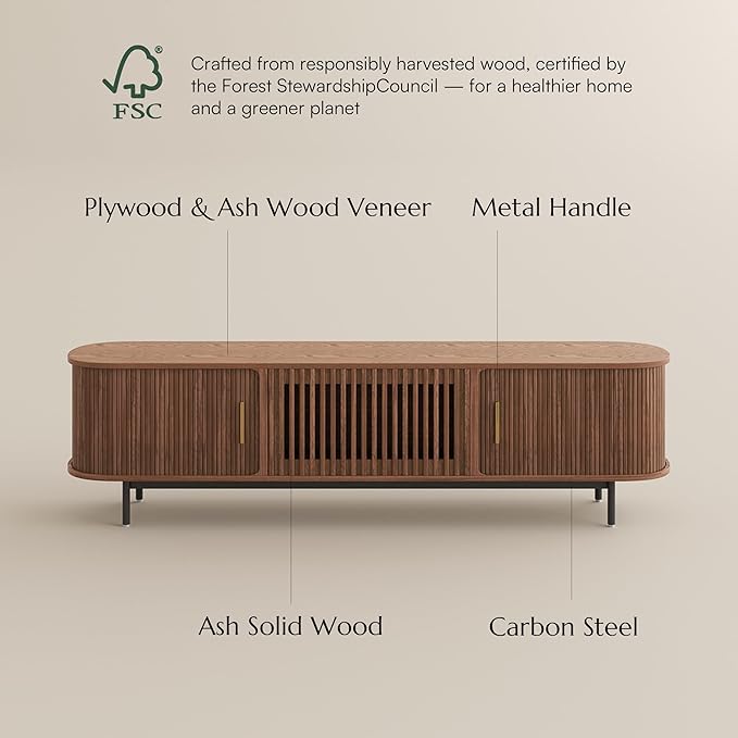 POVISON Fully-Assembled Mid Century Modern TV Stand for 75+ inch TV, Sliding ...