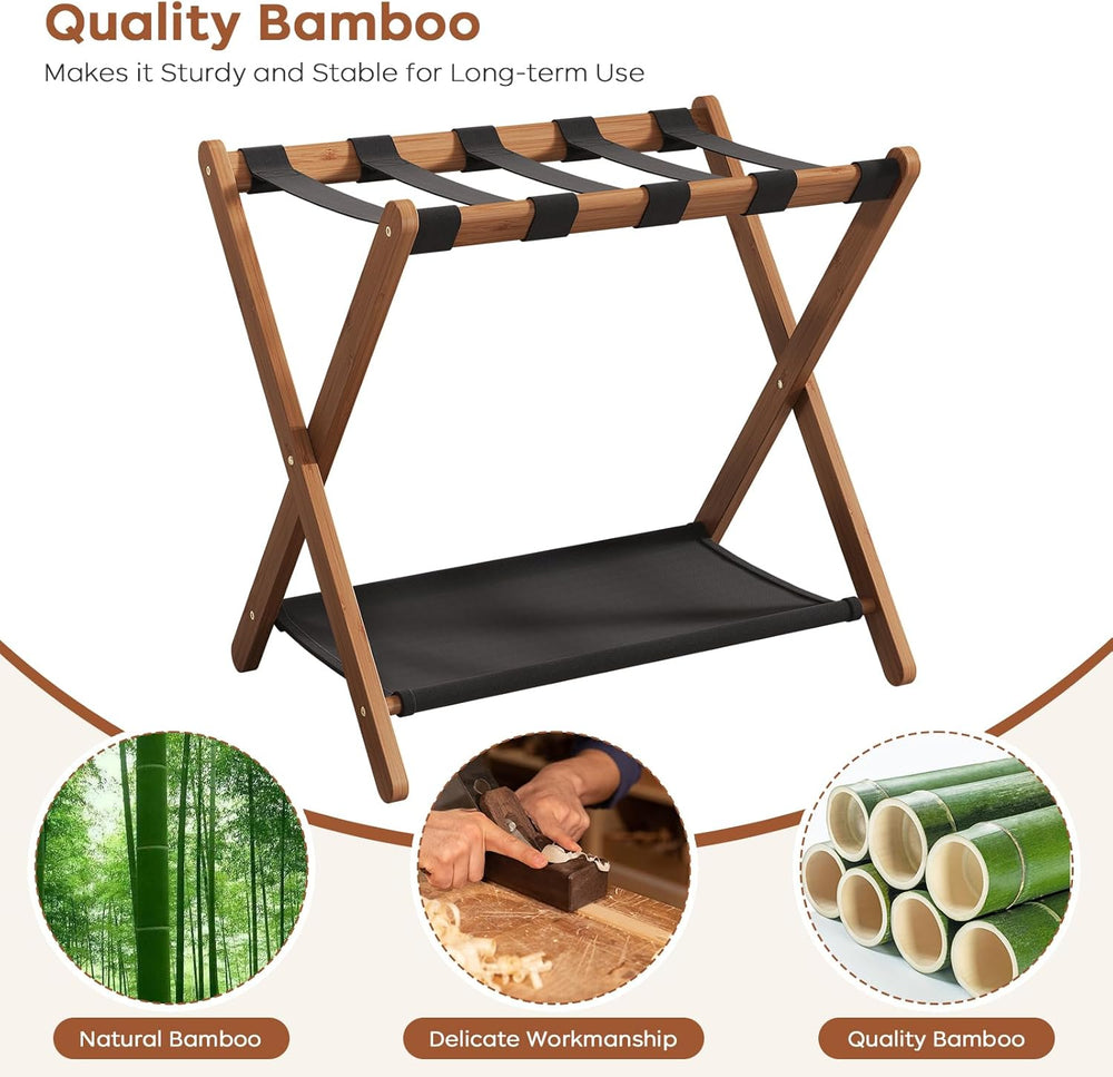 Fully Assembled Walnut Luggage Racks Set of 2, Bamboo 26.77" Luggage Rac...