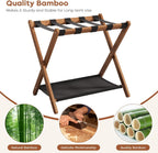 Fully Assembled Walnut Luggage Racks Set of 2, Bamboo 26.77" Luggage Rack Stand for Guest Room, 5 Nylon Straps, Foldable Suitcase Stand with Storage Shelf for Bedroom Hotel, Holds up to 165 Lbs