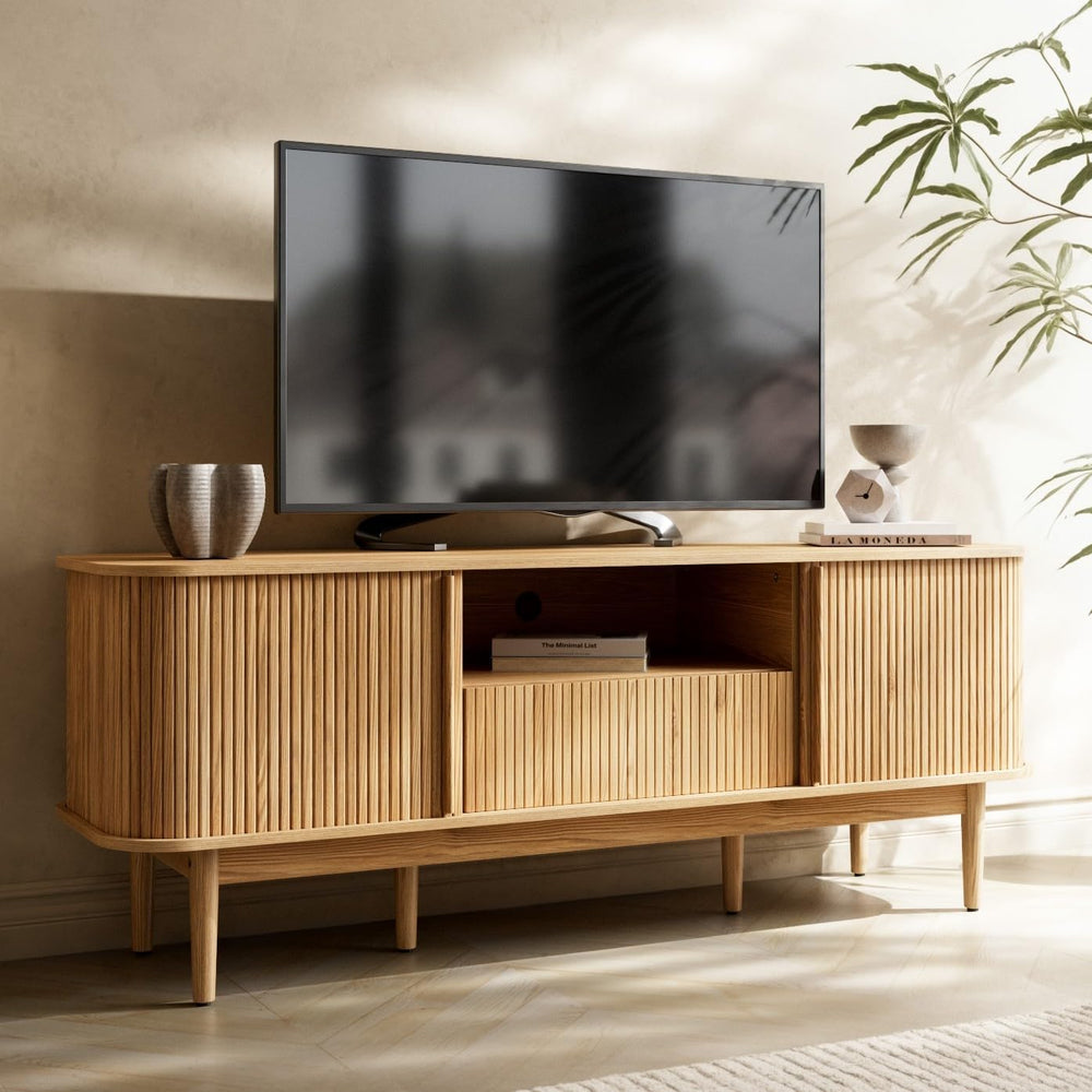 Furniway Modern TV Stand for 45/55/70 inch TV, Entertainment Center with Slid...
