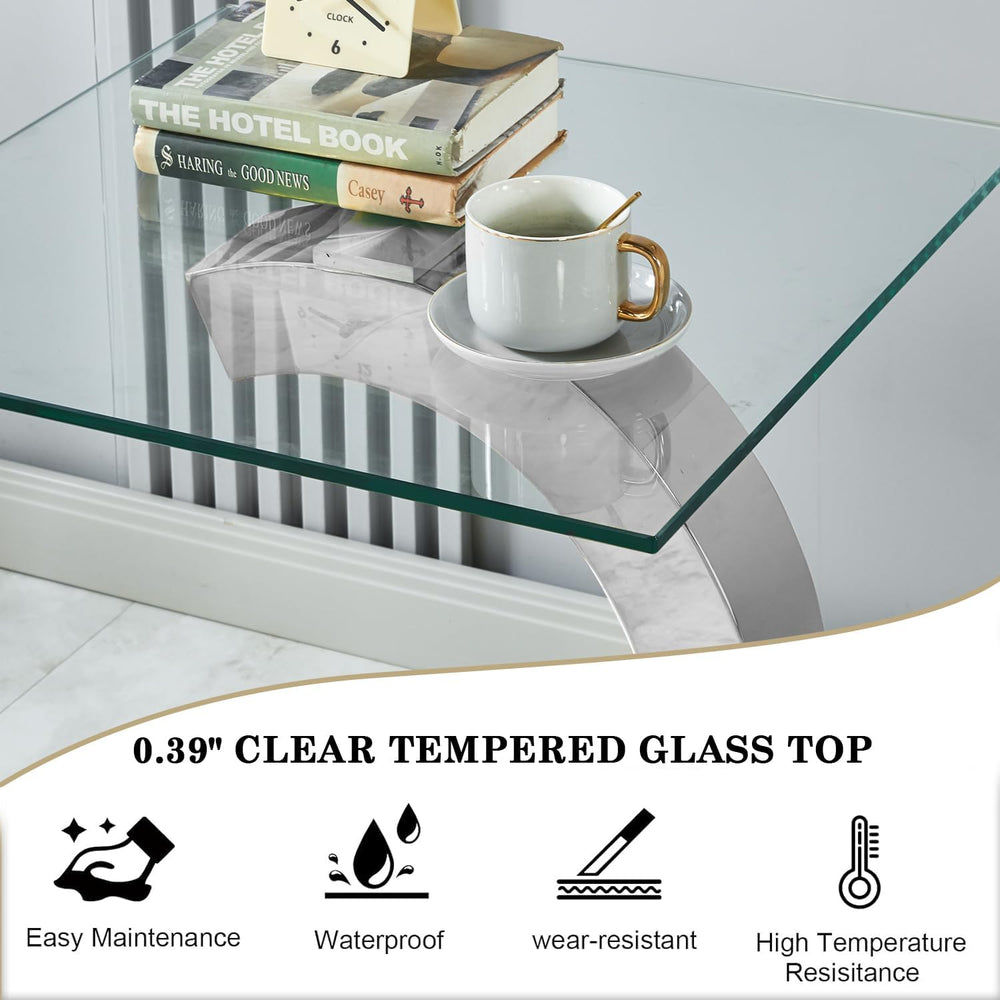 Modern Glass End Table Small Silver Side Table with Gorgeous Stainless Steel ...