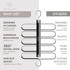 MORALVE Pants Hangers Space Saving - 2 Pack European Beechwood Scarf and Jean Hangers - Closet Organizer and Space Saver Pant Rack, Leggings Hanger, and Scarf Holder with 360° Swivel Hook