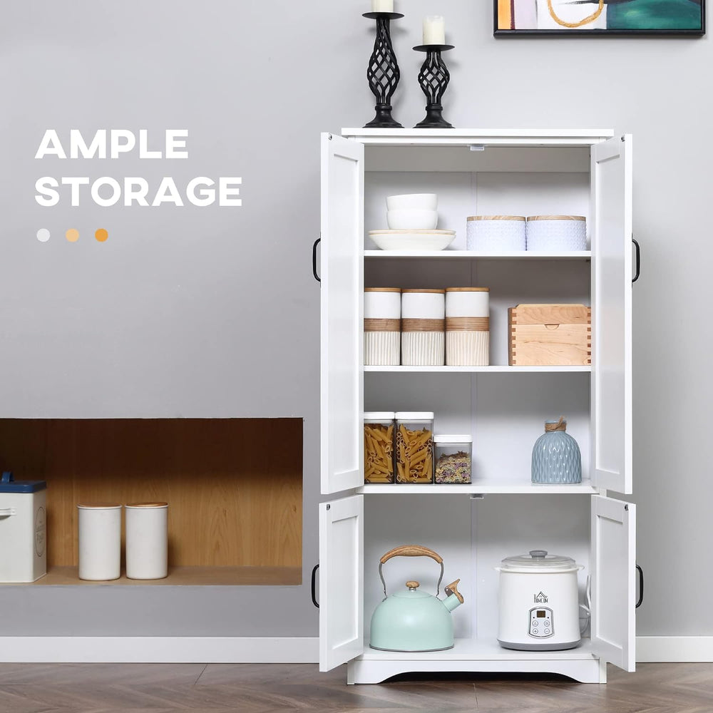 48.5" Farmhouse Kitchen Pantry, Floor Storage Cabinet with 4 Doors, Whit...
