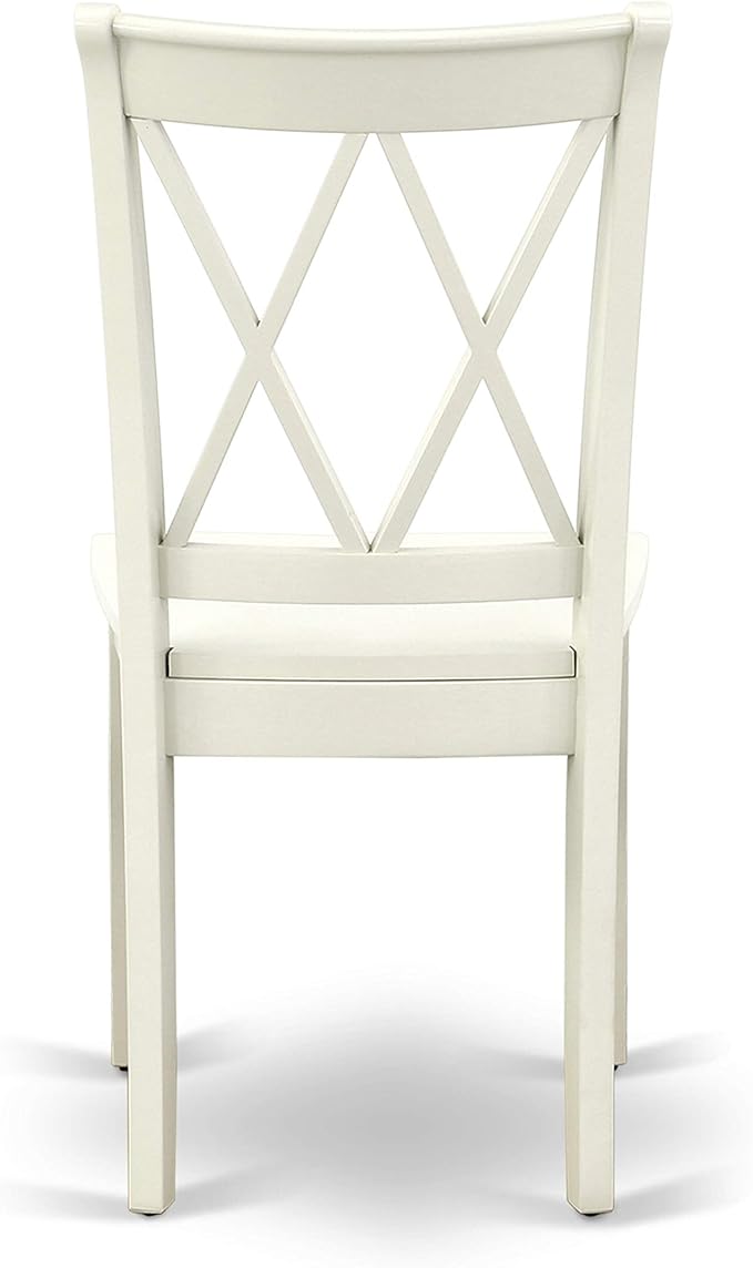 East West Furniture CLC-LWH-W Clarksville Dining Room Chairs - Double Cross Back Wood Seat Chairs, Set of 2, Linen White