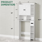 Over The Toilet Storage Cabinet with 2 Barn Door and Toilet Paper Holder Stand, Adjustable Shelf, Freestanding Organizer for Bathroom, or Laundry Room, White