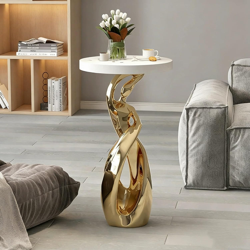 Modern 28.3'' Tall Round End Table, Small Coffee Table with Abstract ...