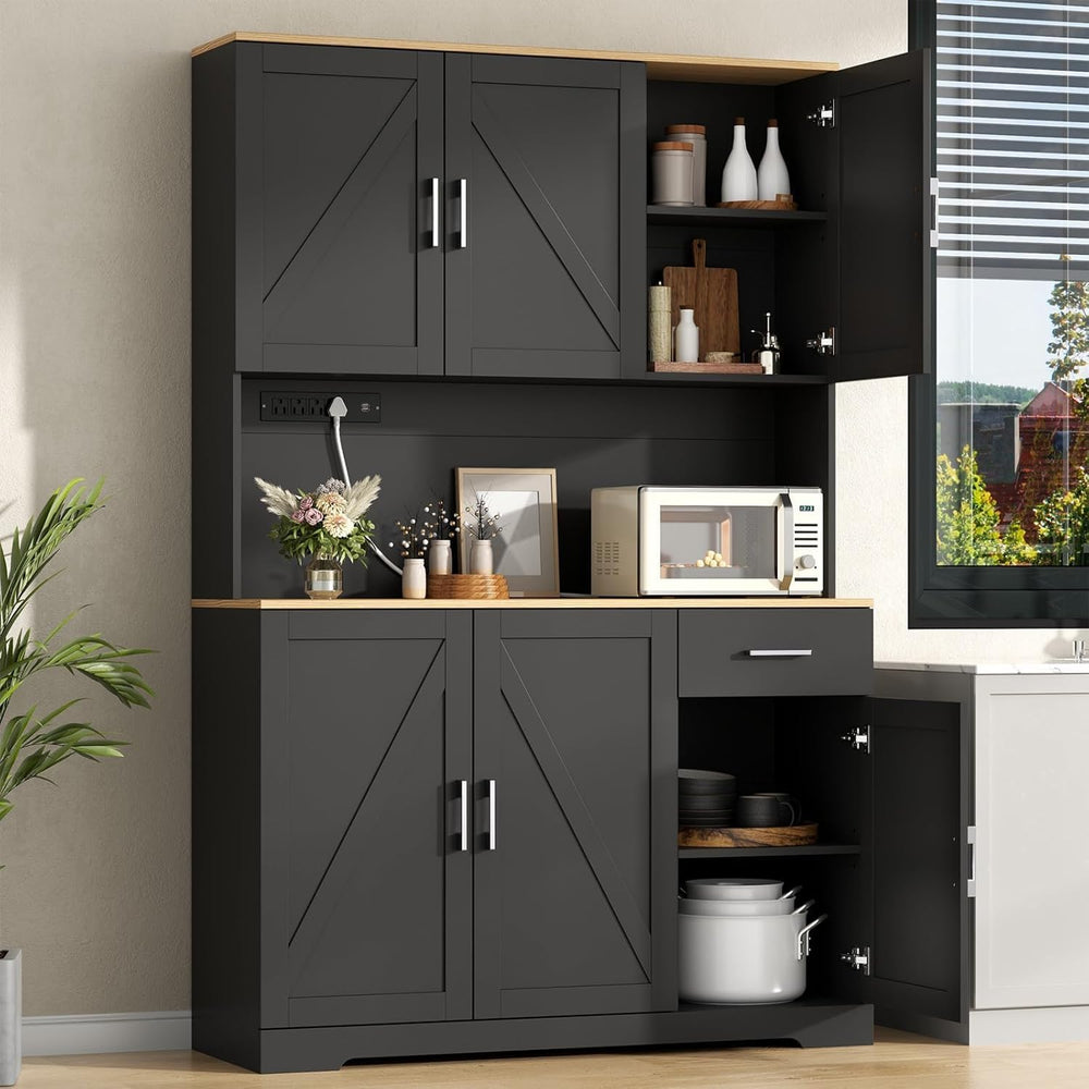 71" Pantry Cabinet,Kitchen Pantry Storage Cabine with Power Outlet,Farmh...