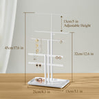 Jewelry Holder Organizer Stand - Adjustable Jewelry Tree 17.5" Height (Max), Jewlery Hanger for Necklaces, Bracelets, Earrings, Stainless, White