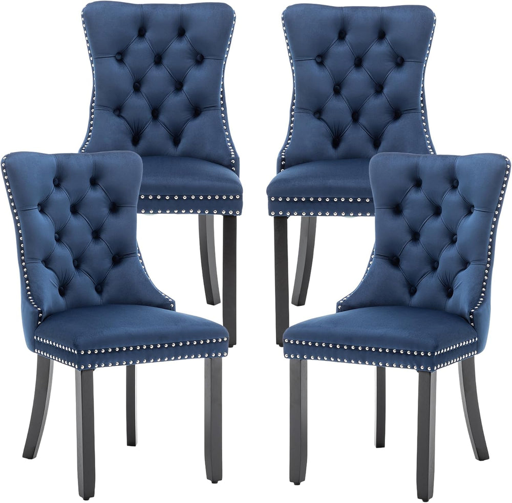 Mid Century Modern Dining Chair Set of 4 Velvet Upholstered Dining Accent Cha...
