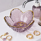 Purple Glass Jewelry Dish Tray, Birthday Gifts for Mom, Crystal Ring Holder for Women, Small Flower Ring Dish Jewlery Plate, Engagement Trinket Jewelry Tray, Nightstand Decor Jewerly Bowl