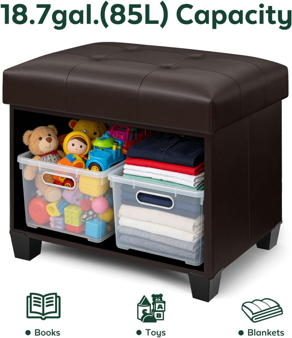 Ottoman with Storage, Rectangular Storage Ottoman, Faux Leather Ottomans with...