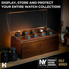 Premium 17 Slot Watch Box for Men - Extra Large Wooden Watch Display Case with Hinged Cover, Leather Lining & 2 Drawers - Watch Holder Organizer Stand - Handcrafted Luxury Christmas Gift for Men