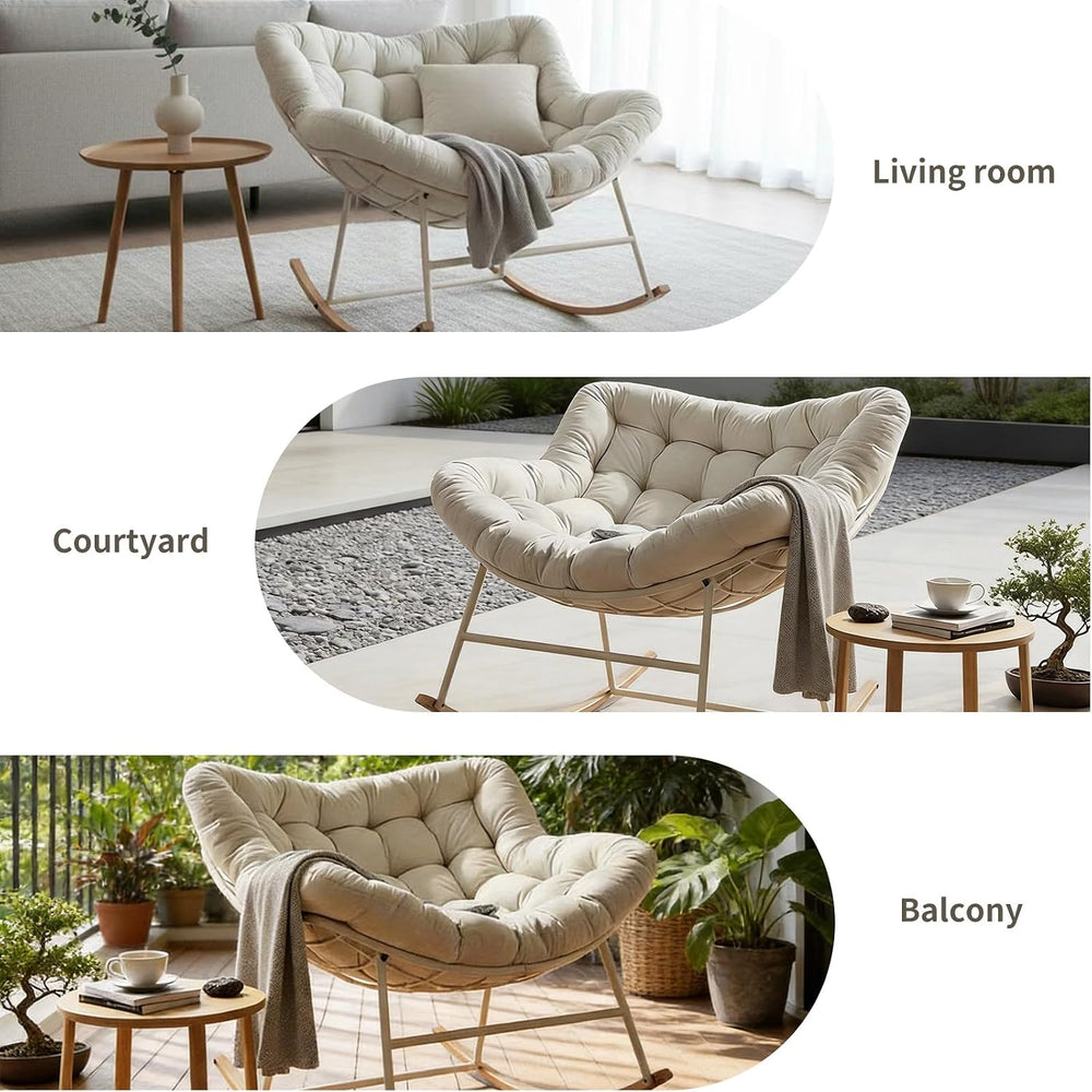 Oversized Papasan Rocking Chair with Thickened Cushion, Heavy-Duty Cozy Egg C...