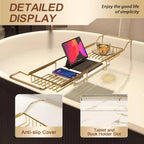 BVL Bathtub Tray Stainless Steel with Marble Base Gold Bathtub Tray with White Marble Base Adjustable & Rustproof Bath Caddy for Spa, Relaxation, Bath Bombs