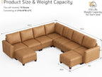 SITJOY 118" Faux Leather Modular Sectional Sofa with Storage, Mid Century Modern Sectional Couches for Living Room, Soft Padded Armrests, 9 Seat V-Shaped Sectional Couch, Brown