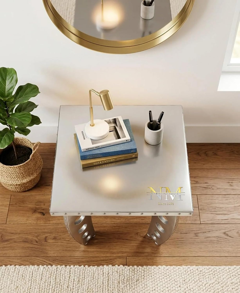 Handcrafted Aluminum Aviator Side Table- Square End Table with Retro Vintage ...