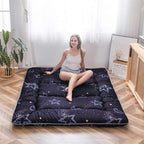 MAXYOYO Japanese Floor Mattress Futon Mattress, 4" Thicken Tatami Mat Sleeping Pad Foldable Roll Up Mat Boys Girls Dormitory Pad Kids Floor Lounger Pillow Bed, Charcoal Grey, Queen Size