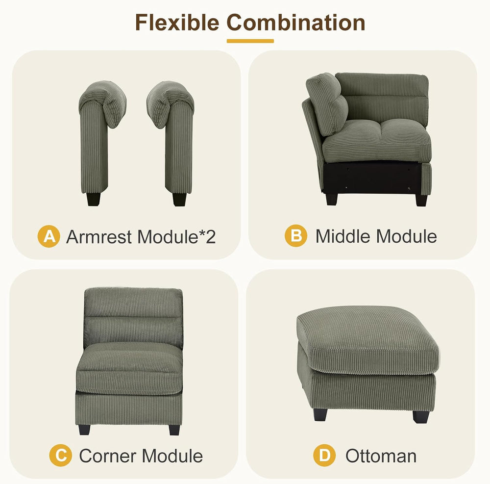 Corduroy Sofa Set, Upholstered Ottoman, Loveseat Set of 2, and 3-Seater Couch...