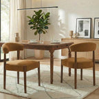 VKNOW Wooden Dining Chairs Set of 6, Modern Upholstered Dining Room Chairs with Walnut Wood Legs and Curved Backrest, Fabric Kitchen Chairs for Farmhouse/Living Room/Dining Room, Orange