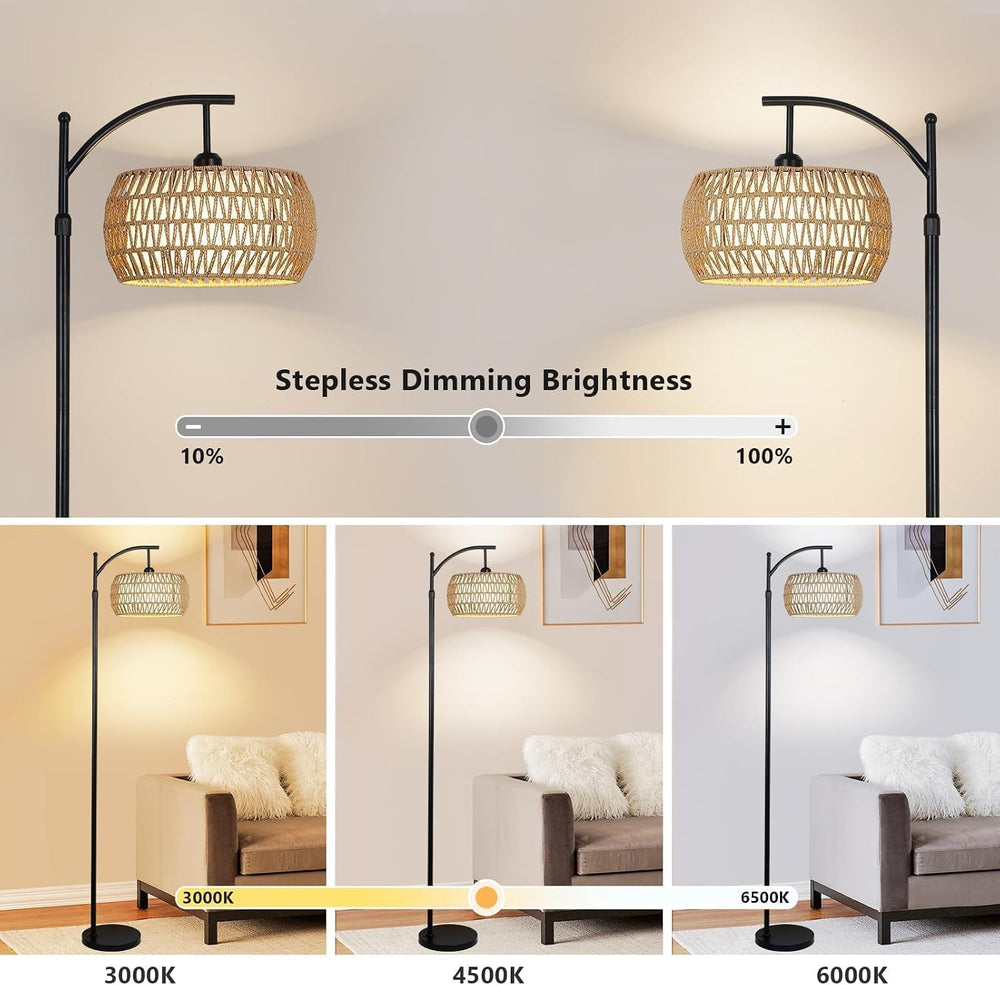 eyassi Arc Floor Lamp with 3 Color Temperatures, LED Gold Floor Lamp with Rem...