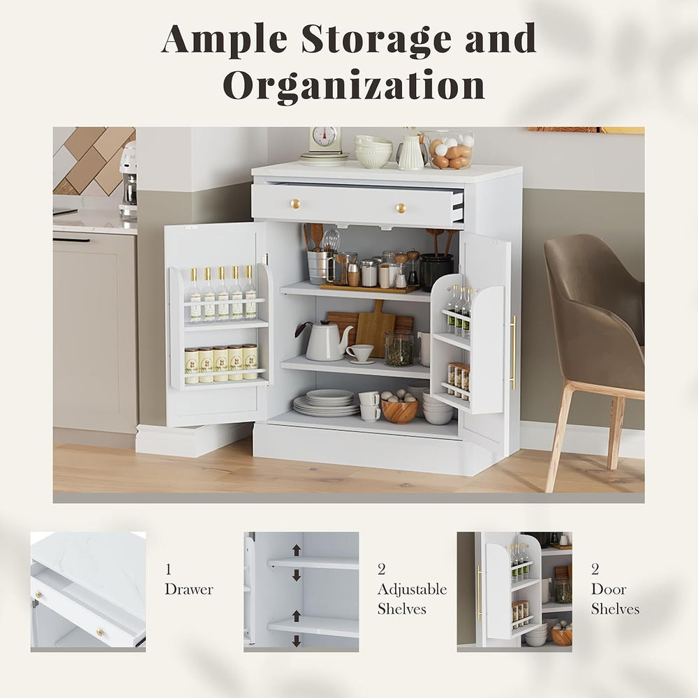 Small Pantry Cabinet with Drawer, Kitchen Storage Cabinet with 2 Adjustable S...