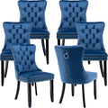 Modern Dining Chairs Set of 6, Tufted Upholstered Dining Chair with Solid Wood Legs, Blue Velvet Accent Chair, Sillas de Comedor, 6 Dining Chairs (Blue, Velvet, 6Pcs)