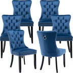 Modern Dining Chairs Set of 6, Tufted Upholstered Dining Chair with Solid Wood Legs, Blue Velvet Accent Chair, Sillas de Comedor, 6 Dining Chairs (Blue, Velvet, 6Pcs)