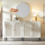 Modern TV Stands for 75 Inch TVs, 61.75‬"W Wood Entertainment Center w/Adjustable Shelves, Mid Century Modern TV Stand w/Arched Fluted Doors, Media Console Cabinet for Living Room, Cream
