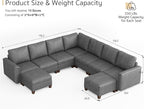 SITJOY 118" Faux Leather Modular Sectional Sofa with Storage, Mid Century Modern Sectional Couches for Living Room, Soft Padded Armrests, 9 Seat V-Shaped Sectional Couch, Gray