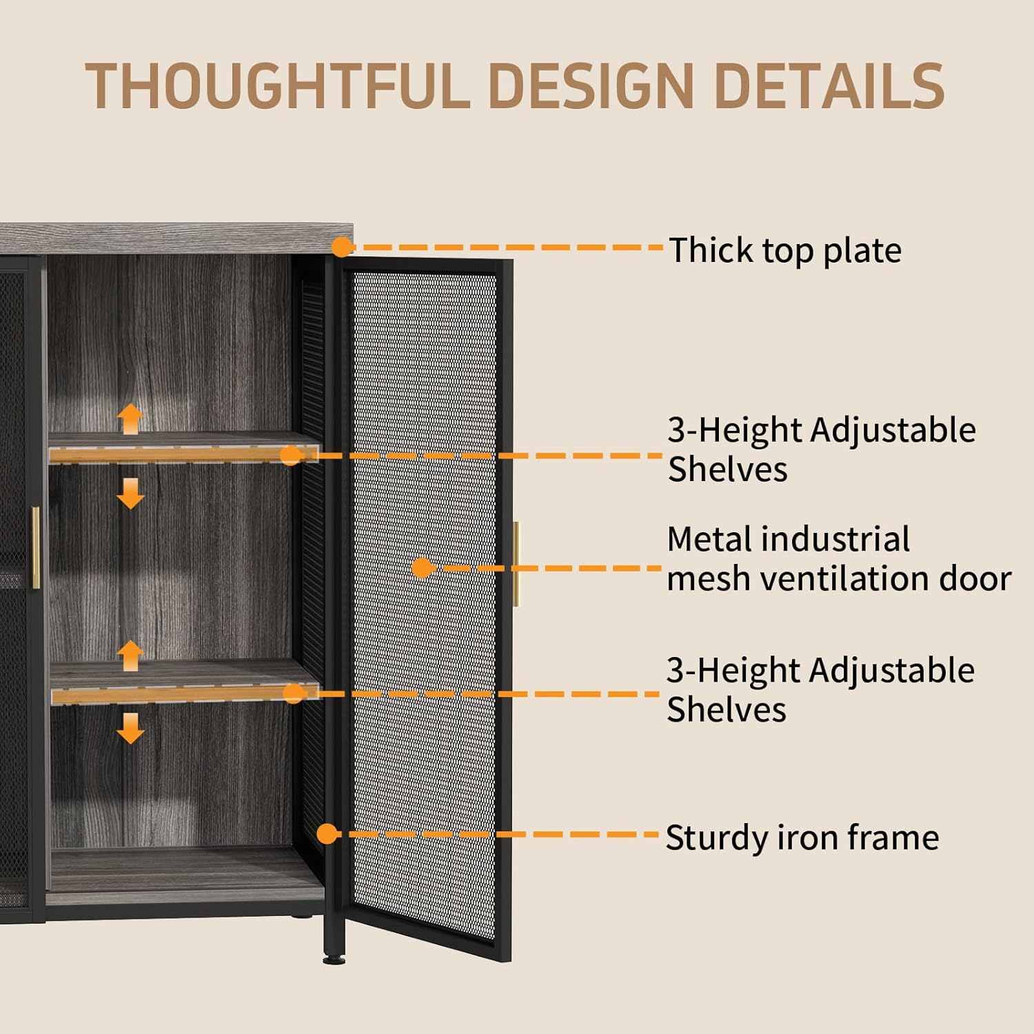 Coffee Bar Cabinet with Adjustable Shelves,Liquor Cabinet with Wire Mesh Doors,Space-Saving Buffet Cabinet, for the Kitchen, Dining Room, and Living Room, Gray