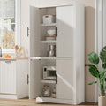 GarveeHome Kitchen Storage Pantry, Pantry Storage Cabinet with 4 Doors & Adjustable Shelves, Freestanding Farmhouse Pantry Cupboard & Magnetic Door for Dining & Living Room, Retro White