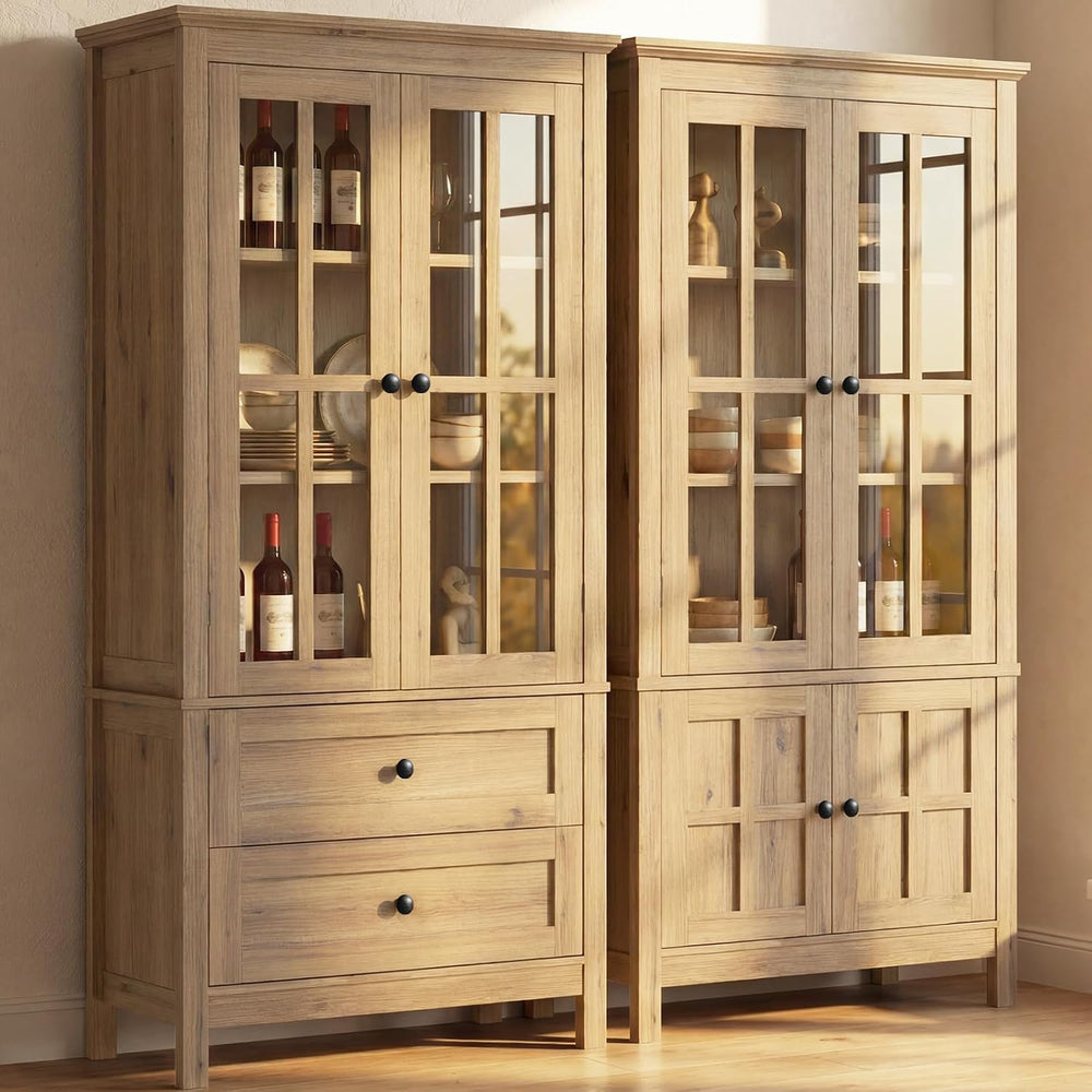 63" Tall Kitchen Pantry Cabinet Set of 2, Farmhouse Wood Storage Cabinet...