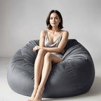Bean Bag Chair for Adults, 4FT High-Rebound Memory Foam Bean Bag Sofa with Removable Cover, Oversized Bean Bag Couch for Gaming, Reading, and Relaxation, Grey | Corded Plush Fur Cover, Oversized Bean Bag with Backrest & Armrests, Stuffed Beanbag Chair