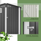6x4 FT Outdoor Storage Shed with Windows Metal Garden Sheds with Lockable Doors Waterproof Galvanized Small Tool Storage Steel Sheds with Air Vents Sloping Roof Ideal for Backyard Patio Lawn Gray