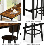 AWQM Bar Table Set of 2, Industrial Bar Table and Chairs Set of 2,3 Piece Bar Height Table with 2 Backrests Stools,Small Kitchen Table for 2,Small Space,Brown & Black