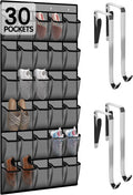 Kotkn Over the Door Shoe Organizer with 30 Breathable Mesh Pockets - Large Capacity Closet Storage for Men & Women, Hanging Shoe Rack Organizer (Gray)