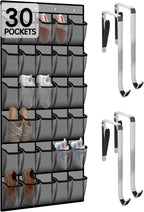 Kotkn Over the Door Shoe Organizer with 30 Breathable Mesh Pockets - Large Capacity Closet Storage for Men & Women, Hanging Shoe Rack Organizer (Gray)