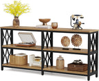 LITTLE TREE Console Table with Storage Shelves, 70.9" Industrial 3-Tier Sofa Table for Living Room, Long Foyer Table Entryway Table for Hallway, Front Door, Entrance, Natural Light Oak & Black