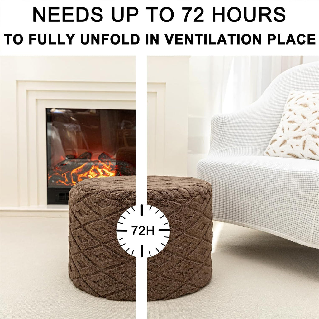 Round Pouf Ottoman Footstool 20x14In Ottoman Footrest for Couch Dark Coffee | All-One Foam Pouf, Ottoman Coffee Table,Couch Foot Rest,Chair Footrest,Remov. Cover, Perfect for Living Room, Bedroom & Dorm